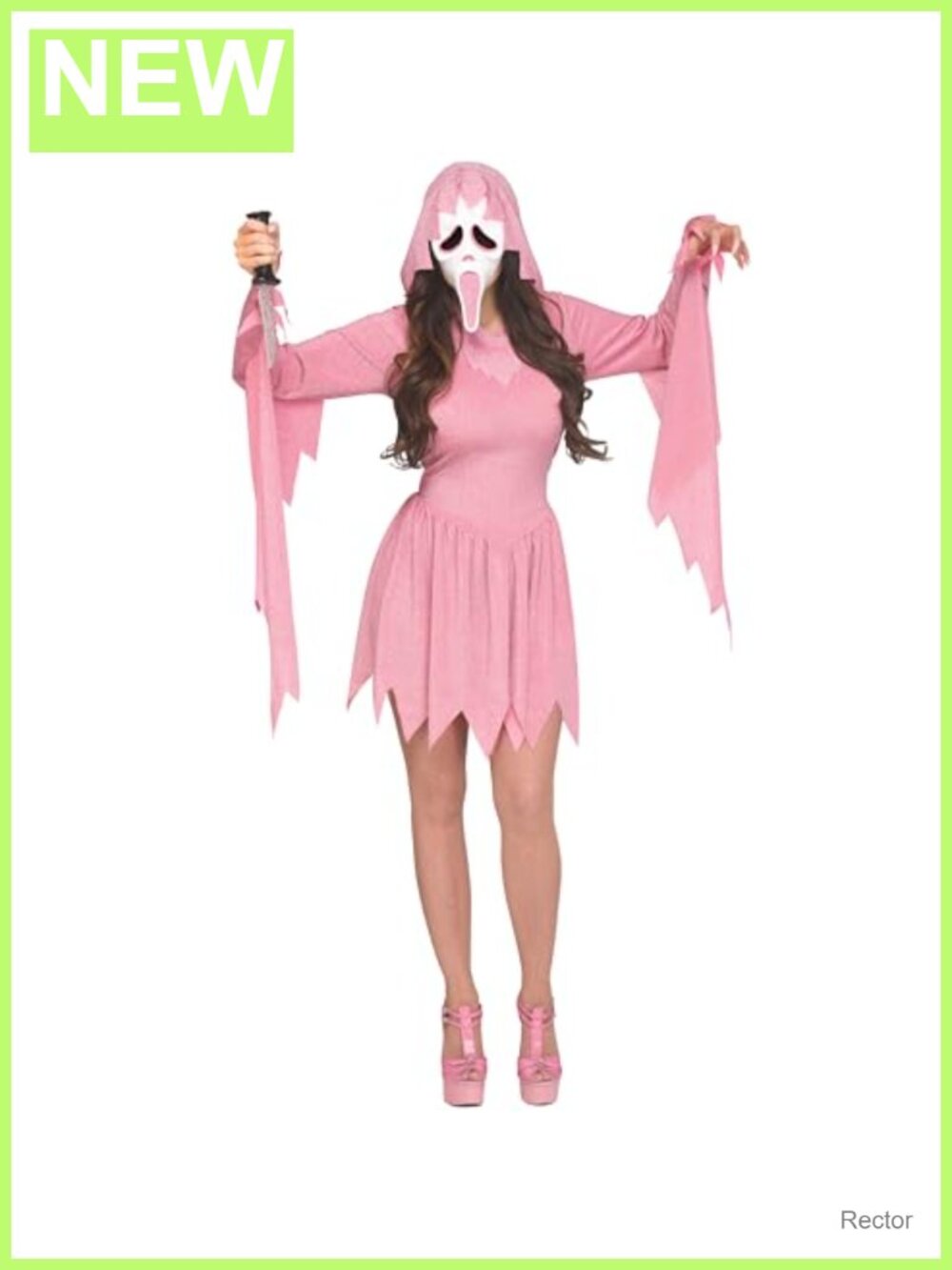 Ghost Face Hooded Sparkle Costume Dress & Glitter Mask Set Large